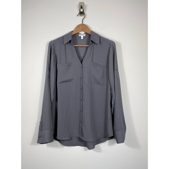 Express Portofino Dress Shirt Women’s Size M – Gray Button-Down Blouse - Picture 2 of 7